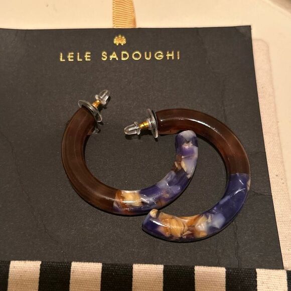 Lele Sadoughi Broadway Front Hoop Statement Earrings Brown Purple Resin Boho NEW - Picture 2 of 7